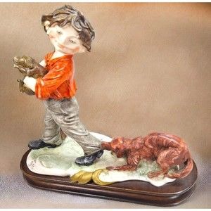 Vintage Giuseppe Armani Boy W Dogs Gulliver’s World Crafted n Italy Figurine
